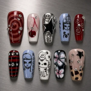 Y2K Goth Character Nails