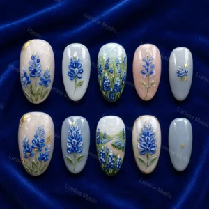blue lupine floral press ons