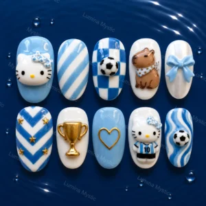blue victory kawaii nails