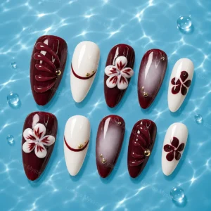 burgundy blossom nails