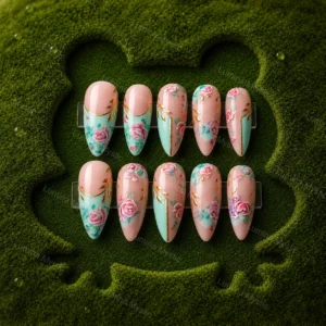 floral french press on nails