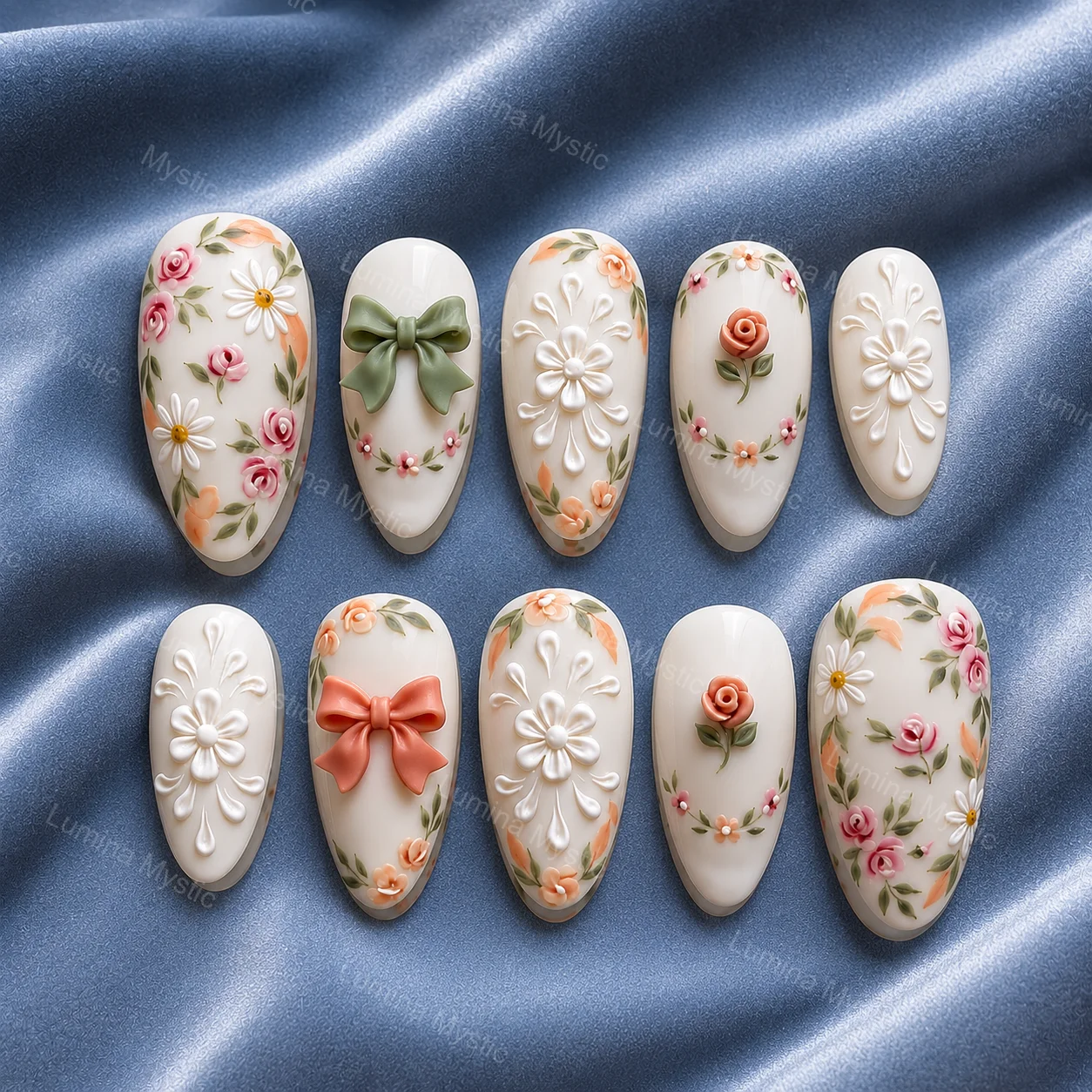 floral ribbon coffin nails floral ribbon coffin nails