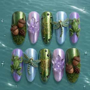 forest magic crystal press on nails