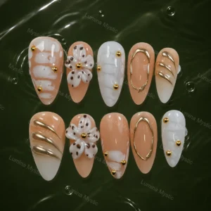 gold marble bloom nails