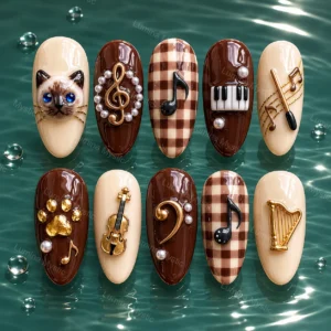 harmony cat & music press on nails