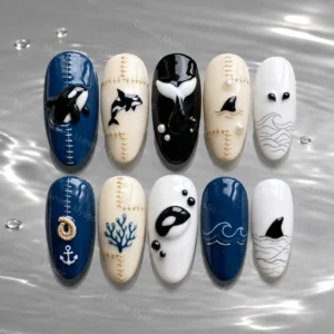 orca ocean art press on nails