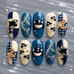 orca skeleton deep sea press on nails