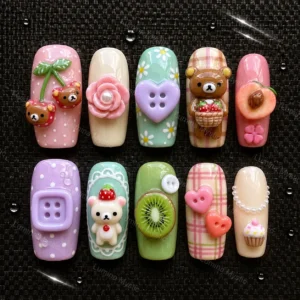 pastel fruit bear nails