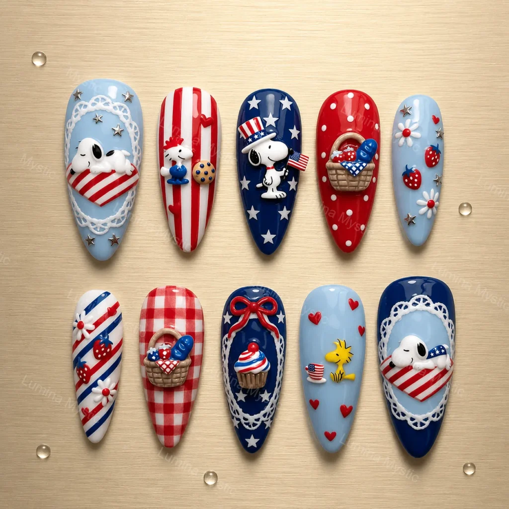 patriotic snoopy parade nails