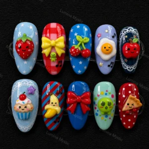 retro fruit shop 3d art nails