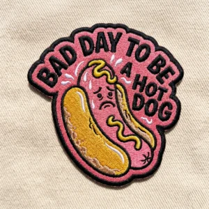 sad hot dog bad day patch