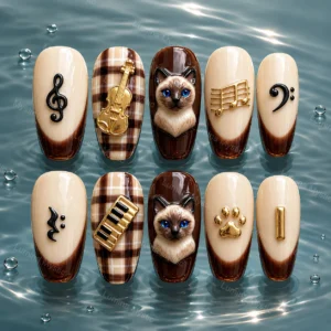 siamese cat musical press on nails