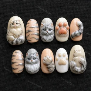 silver kitty cat 3d artisan nails
