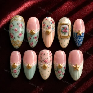 vintage rose shell press ons