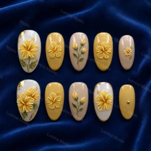 yellow hibiscus luxury nails
