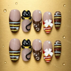 chocolate lucky cat nails